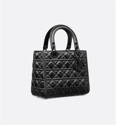 Medium Lady Dior Bag Black Crinkled Cannage Calfskin 